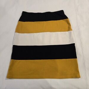Olivia Blu Color Block Stretch Pencil Skirt Women's Gold Black White Medium‎